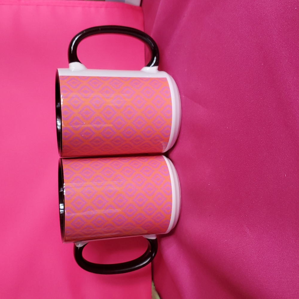 [NEVER USED] Pretty Orange & Pink Damask Print Mug Set For Two